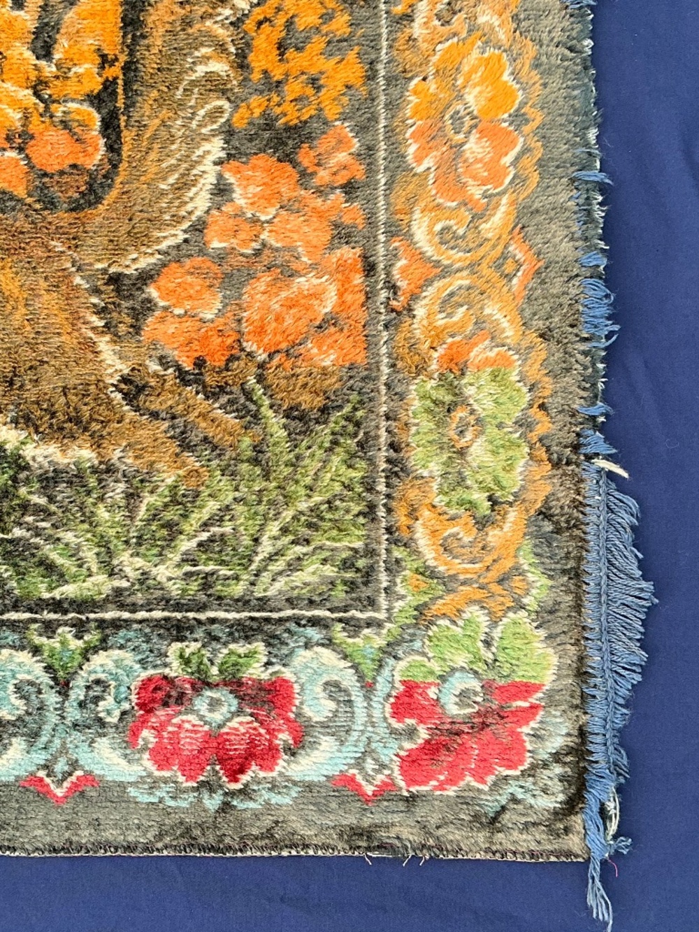Oversized VTG 1960s Italian Wall Tapestry Pheasant Fox Woodland Rug 47”x70” - Picture 7 of 16